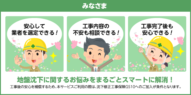 工事内容の不安も相談できる!安心して業者を選定できる!工事完了後も安心できる!地盤沈下に関するお悩みをまるごとスマートに解消！